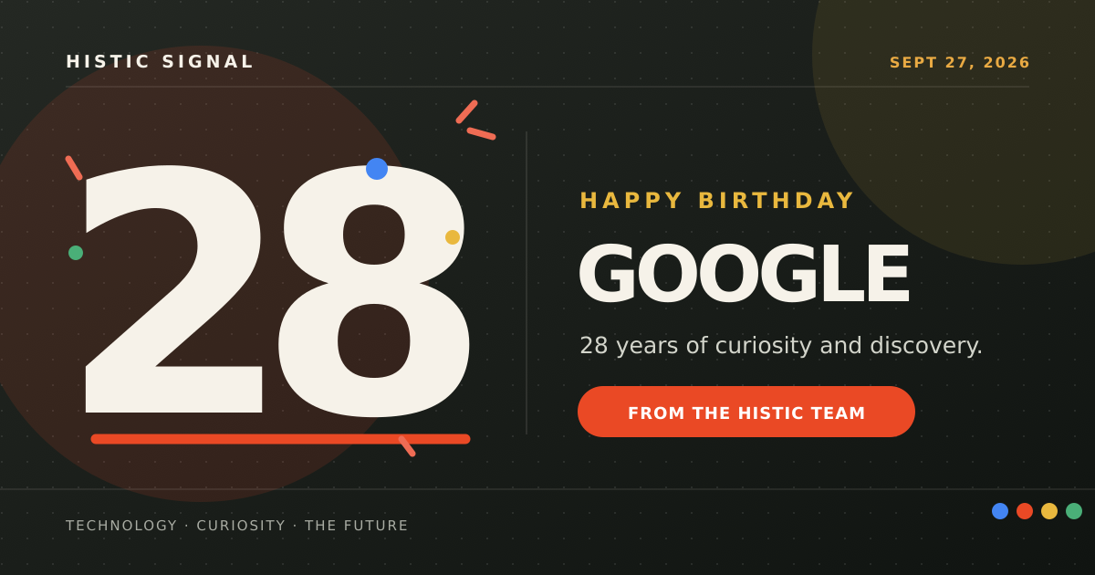 Colorful 28 illustration celebrating Google's birthday from Histic Signal